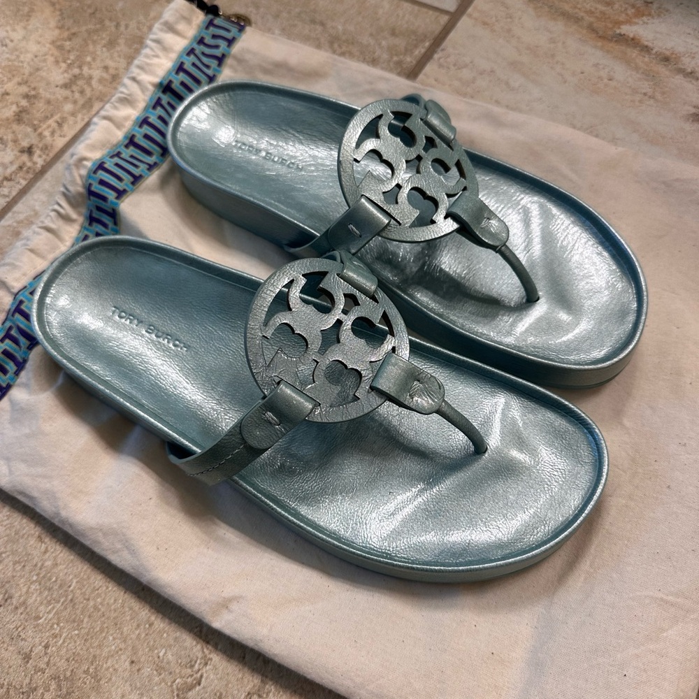 Tory Burch Miller Cloud Sandals in Audrey Blue - Picture 3 of 4